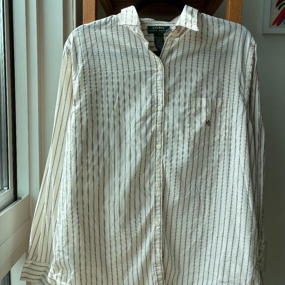 Lauren Ralph Lauren Tops - Lauren by Ralph Lauren White, Black, Red Cotton Pinstripe Button Down